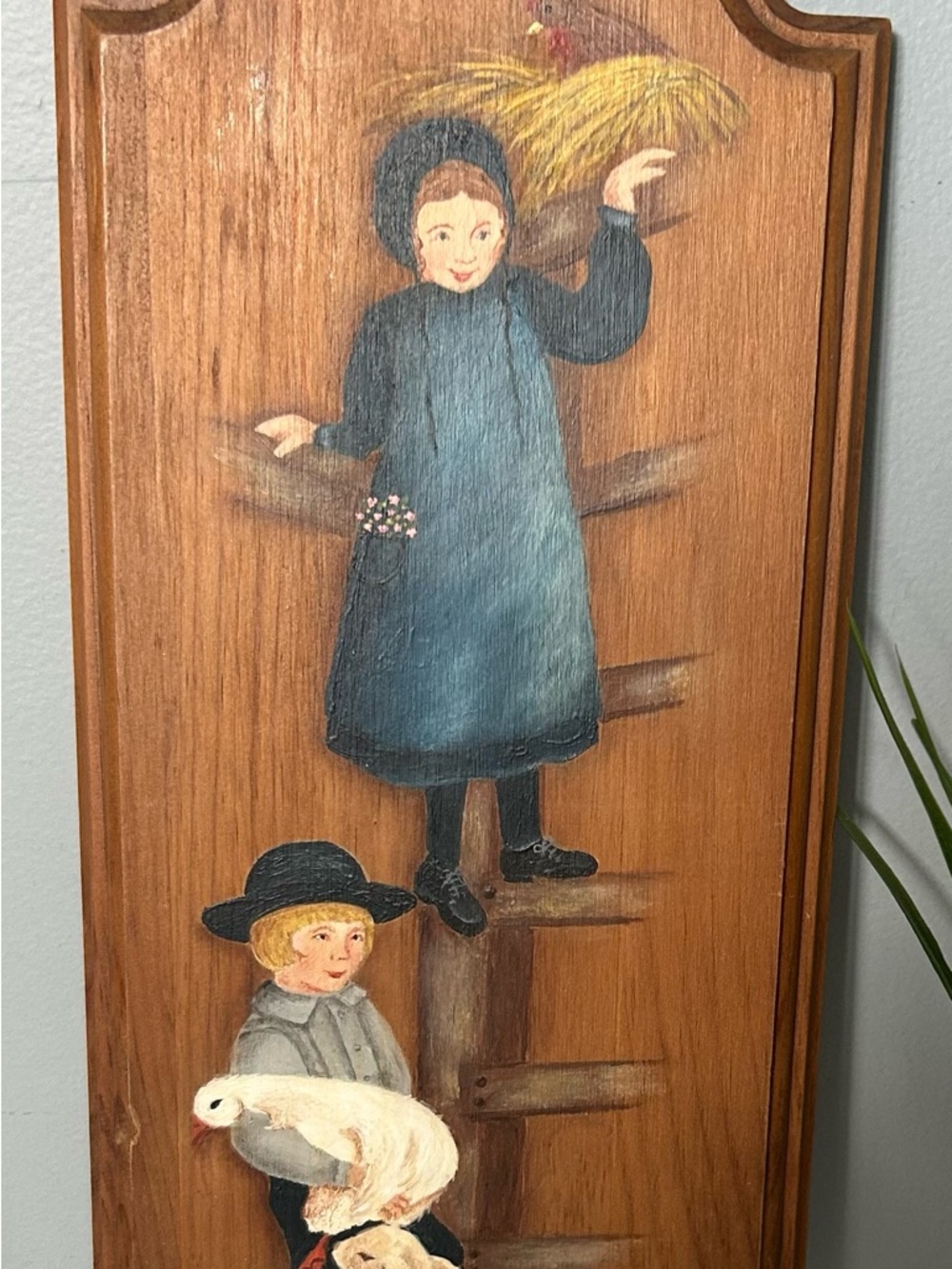 Vintage Folk Art Hand Painted Wood Wall Plaque Primitive Farmhouse Decor